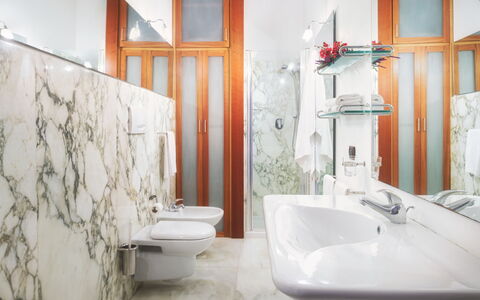 Villa Croci 12: Interior Design, Flooring, Plumbing Fixture, Floor, Tap, Sink, Plumbing, Bathroom, Tile, Room