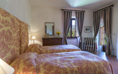 Villa Palazzaccio 26: Furniture, Wall, Interior Design, Room, Linens, Chair, Lamp, Ceiling, Bedroom, Bed