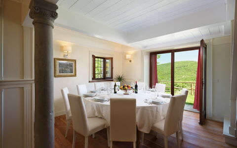 Villa la Poiana 10: Furniture, Interior Design, Table, Chair, Ceiling, Room, Flooring, Kitchen & Dining Room Table, Floor, Dining Room