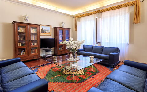 Villa Beltrami 14: Furniture, Interior Design, Couch, Flooring, Floor, Wood, Ceiling, Living Room, Room, Apartment