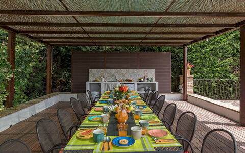 Il Borgo 16: Furniture, Table, Wood, Chair, Outdoor Furniture, Kitchen & Dining Room Table, Outdoor Table, Shade, Garden, Backyard