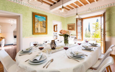 Torre Angelina 10+2: Furniture, Interior Design, Table, Chair, Dining Room, Room, Home, Ceiling, Kitchen & Dining Room Table, Lighting