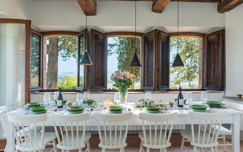Podere Fabbrica 12: Furniture, Interior Design, Table, Wood, Dining Room, Chair, Kitchen & Dining Room Table, Ceiling, Lighting, Room
