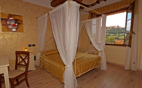 Le Terre di Nunzio 12: Furniture, Interior Design, Floor, Flooring, Wood, Bed, Bedroom, Room, Ceiling, Linens