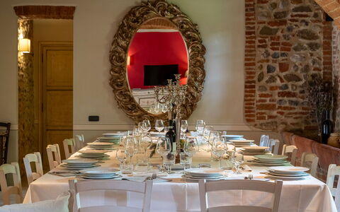 Podere Bellaria 18+2: Furniture, Interior Design, Table, Chair, Tableware, Ceiling, Lighting, Dining Room, Kitchen & Dining Room Table, Room