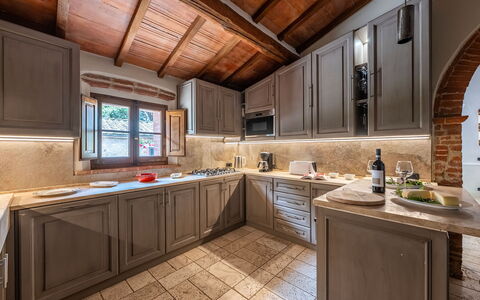 Podere Bellaria 18+2: Kitchen, Furniture, Interior Design, Cabinetry, Wood, Countertop, Flooring, Kitchen Appliance, Major Appliance, Home