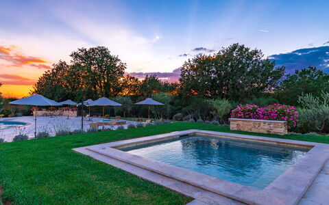 Villa le Chiarne 22: Blue, Water, Swimming Pool, Garden, Landscape, Water Feature, Landscaping, Resort, Outdoor Furniture, Reflection