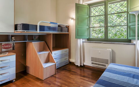 Villa Elsa 6: Furniture, Interior Design, Room, Apartment, Ceiling, Dormitory, Bedroom, Bed Frame, Chair, Drawer