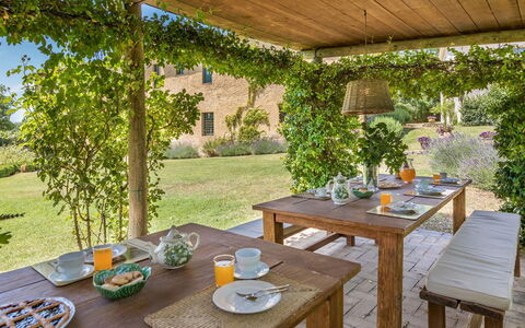 Casale Piattini 10: Furniture, Outdoor Furniture, Table, Outdoor Table, Kitchen & Dining Room Table, Chair, Garden, Shade, Backyard, Patio