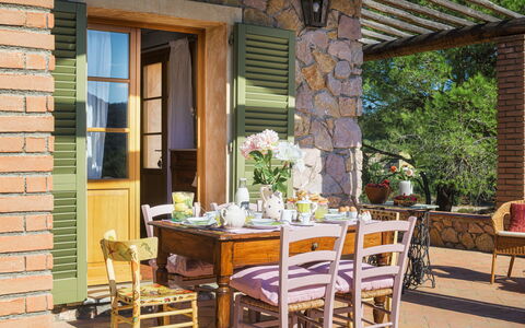 Villa Zaca 6: Furniture, Table, Chair, Wood, Kitchen & Dining Room Table, Outdoor Furniture, Outdoor Table, Flowerpot, Dining Room