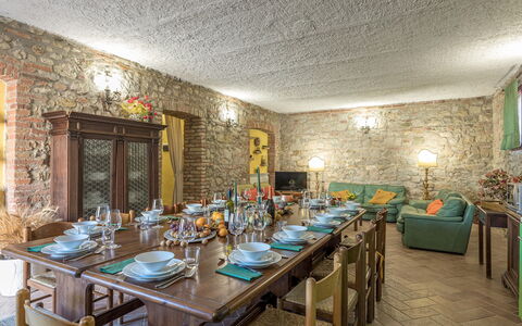 Podere San Ansano 14+2: Furniture, Wall, Table, Chair, Interior Design, Dining Room, Kitchen & Dining Room Table, Flooring, Ceiling, Lighting