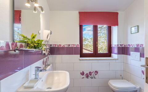 Podere San Ansano 14+2: Plumbing Fixture, Interior Design, Bathroom, Flooring, Tap, Plumbing, Sink, Pink, Floor, Tile