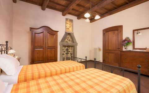 Casale del Castagneto 8: Furniture, Interior Design, Wall, Wood, Ceiling, Bedroom, Flooring, Bed, Floor, Room