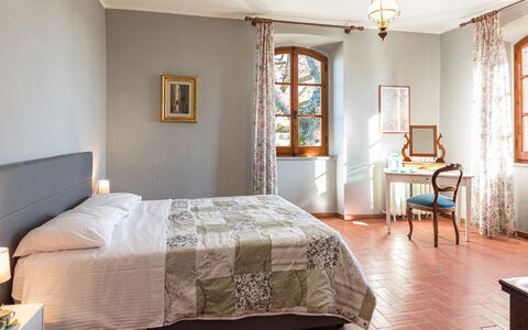 Casale le Tre Querce 8+1: Furniture, Interior Design, Bedroom, Bed, Room, Flooring, Textile, Ceiling, Linens, Bed Sheet
