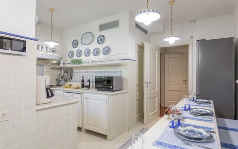 Villa Mimmina 8: Interior Design, Flooring, Ceiling, Floor, Furniture, Cabinetry, Kitchen, Lighting, Room, Countertop