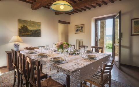 La Panoramica 8: Furniture, Dining Room, Table, Interior Design, Kitchen & Dining Room Table, Chair, Flooring, Picture Frame, Room, Home