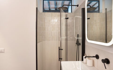 Poggio Novoli 6: Wall, Interior Design, Plumbing Fixture, Bathroom, Flooring, Floor, Plumbing, Lighting, Light Fixture, Tap