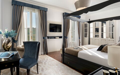 Villa Irma 10: Furniture, Interior Design, Flooring, Floor, Ceiling, Bedroom, Lighting, Room, Bed, Home