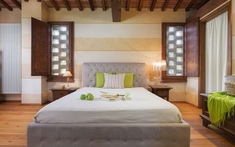 Il Fienile 4: Furniture, Bed, Interior Design, Bedroom, Flooring, Bedding, Wall, Floor, Bed Sheet, Wood