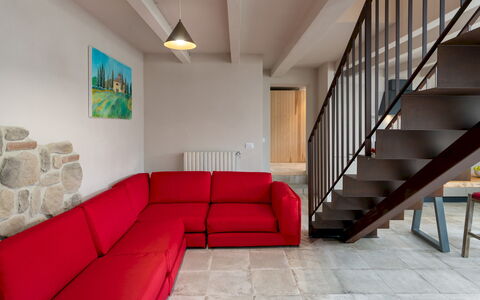 Terrazza sulla Valle 4+2: Furniture, Interior Design, Flooring, Couch, Wall, Floor, Wood, Living Room, Room, Apartment