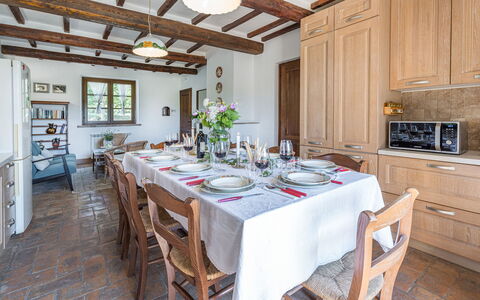 Casa Eusebia 8+2: Furniture, Dining Room, Wood, Interior Design, Kitchen & Dining Room Table, Table, Home, Chair, Kitchen, Flooring