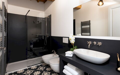 Villa Il Pozzo 14: Bathroom, Interior Design, Bathroom Sink, Plumbing Fixture, Flooring, Wall, Sink, Floor, Mirror, Tap