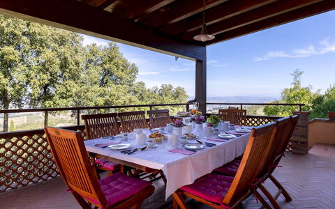 Villa Bel Panorama 8: Furniture, Chair, Table, Kitchen & Dining Room Table, Resort, Outdoor Table, Outdoor Furniture, Shade, Eco Hotel, Balcony