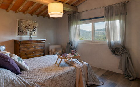 Villa Carlotta 8: Furniture, Interior Design, Bed, Bedroom, Linens, Ceiling, Home, Flooring, Floor, Room