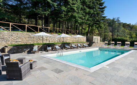 Villa la Rassinata 8: Swimming Pool, Outdoor Furniture, Flagstone, Resort, Composite Material, Eco Hotel, Chair, Shade, Sunlounger, Umbrella