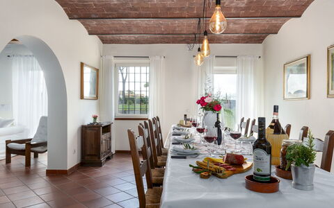 Tenuta Francigena 8: Furniture, Wall, Interior Design, Table, Ceiling, Flooring, Kitchen & Dining Room Table, Dining Room, Chair, Lighting