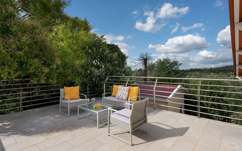 La Villanella 6: Outdoor Furniture, Furniture, Chair, Deck, Shade, Eco Hotel, Handrail, Outdoor Table, Balcony, Hardwood