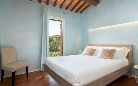 Podere Terranuova 10+2: Bedroom, Wall, Bed, Interior Design, Wood, Linens, Bedding, Bed Sheet, Furniture, Floor