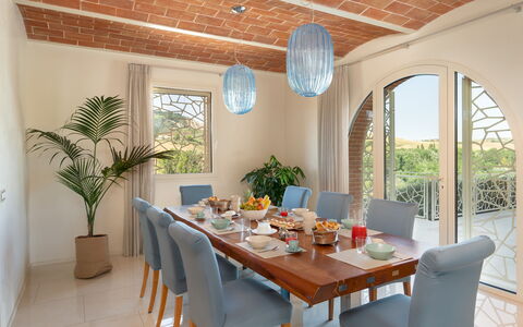Podere Terranuova 10+2: Furniture, Chair, Interior Design, Table, Wood, Kitchen & Dining Room Table, Dining Room, Tableware, Room, Lighting