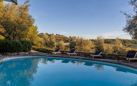 Castellare in Poggio 10: Blue, Swimming Pool, Reflection, Outdoor Furniture, Resort, Eco Hotel, Reflecting Pool, Pond