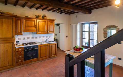 Podere San Lorenzo 12: Flooring, Wood, Furniture, Interior Design, Floor, Countertop, Kitchen, Room, Ceiling, Cabinetry