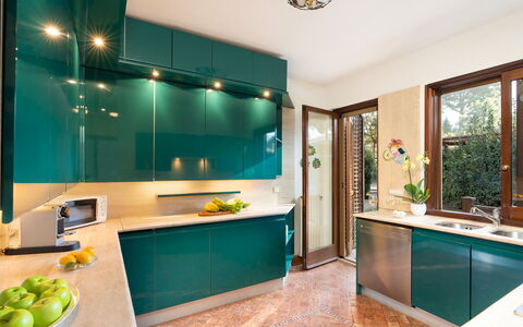 Villa Puntala 10: Kitchen, Interior Design, Kitchen Appliance, Cabinetry, Countertop, Furniture, Major Appliance, Wood, Ceiling, Flooring