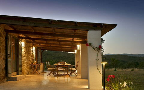 Casa la Pratellaccia 6+2: Wood, Furniture, Ceiling, Chair, Beam, Shade, Light Fixture, Kitchen & Dining Room Table, Porch, Outdoor Furniture