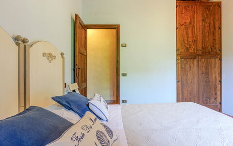 Villa Jasmine 8: Wood, Interior Design, Bedroom, Furniture, Bed, Bed Sheet, Flooring, Floor, Room, Bedding