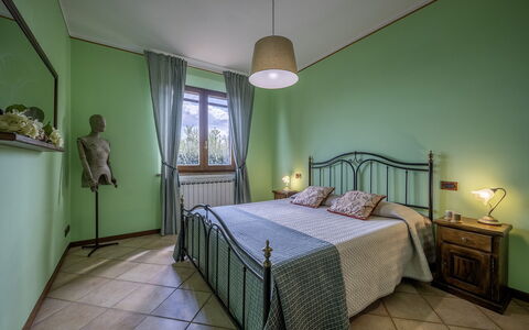 Podere Gellino 14: Furniture, Interior Design, Bed, Bedroom, Ceiling, Room, Floor, Flooring, Bedding, Bed Sheet