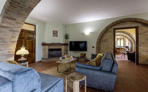 Podere Gellino 14: Furniture, Wall, Interior Design, Flooring, Ceiling, Couch, Floor, Room, Lighting, Living Room