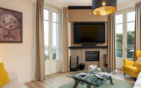 Villa Francesca 10: Furniture, Interior Design, Flooring, Living Room, Home, Floor, Room, Lighting, Chair, Ceiling