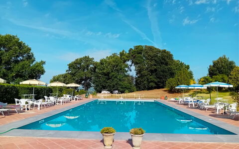 Fattoria le Chianacce: Water, Sky, Plant, Cloud, Swimming Pool, Building, Azure, Tree, Outdoor Furniture, Shade