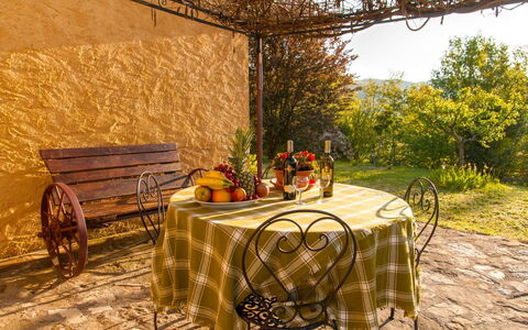 Casa la Primula: Table, Plant, Furniture, Property, Outdoor Table, Leaf, Wheel, Tableware, Outdoor Furniture, Wood