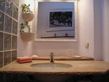 Washbasin with beige granite