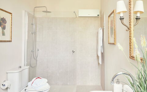 Villa Pedone: Property, Building, Plumbing Fixture, Plant, White, Tap, House, Bathroom, Shower Head, Interior Design