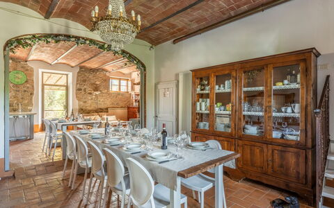 Villa Castiglione: Furniture, Interior Design, Table, Chair, Kitchen & Dining Room Table, Flooring, Dining Room, Ceiling, Room, Restaurant