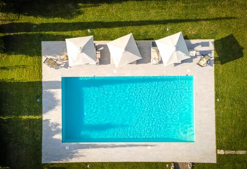 Villa Cassia: Green, Blue, Turquoise, Rectangle, Grass, Majorelle Blue, Textile, Plant, Swimming Pool, Art