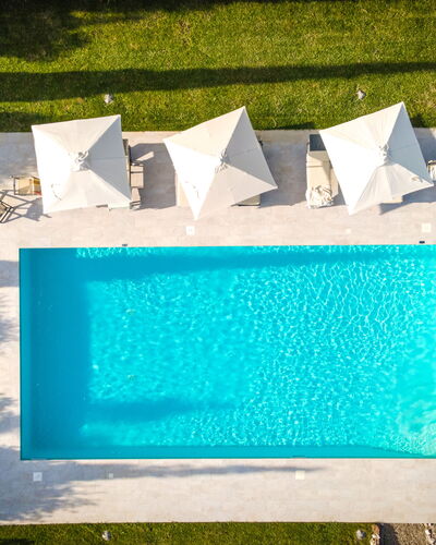 Villa Cassia: Green, Blue, Turquoise, Rectangle, Grass, Majorelle Blue, Textile, Plant, Swimming Pool, Art