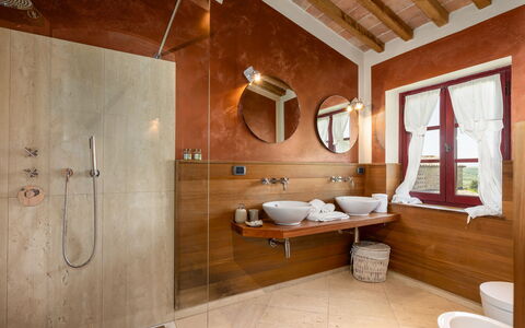 Villa Ferdinando: Flooring, Wall, Interior Design, Plumbing Fixture, Floor, Wood, Bathroom, Light Fixture, Home, Ceiling