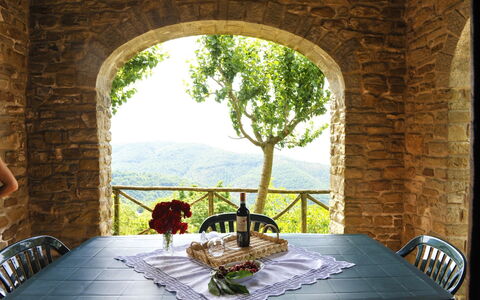 Casetta i Ciliegi: Table, Furniture, Plant, Property, Building, Chair, Tableware, Lighting, Interior Design, Shade